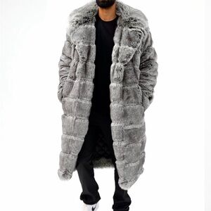 Jordan Craig Gray Long Faux Fur Coat